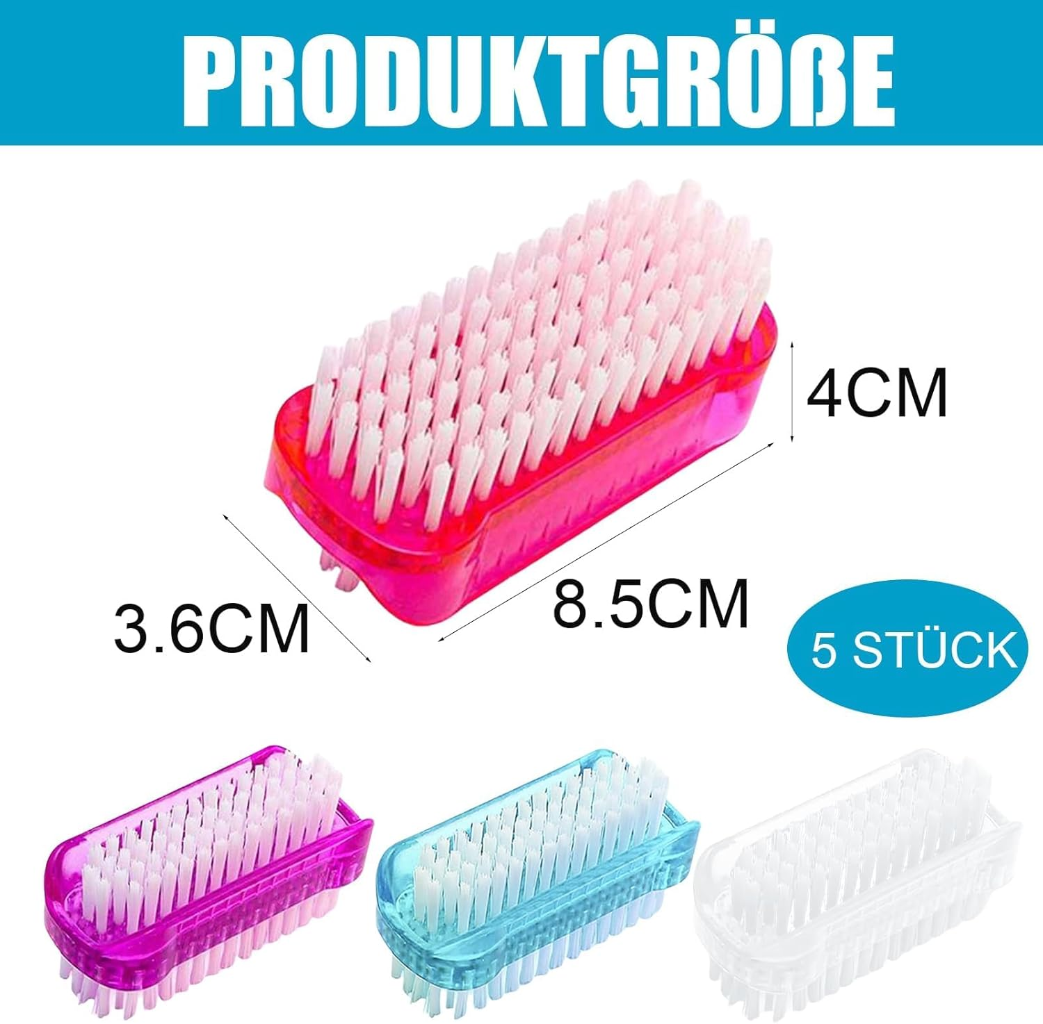 Pack of 5 Double-Sided Nail Cleaner Hard Brush, Nail Cleaner, Hand Brush Nail Brush, Hand Wash Brush, Fingernail Brush for Cleaning by Hand Nails, Suitable for Bathroom Toilets (4 Colours)