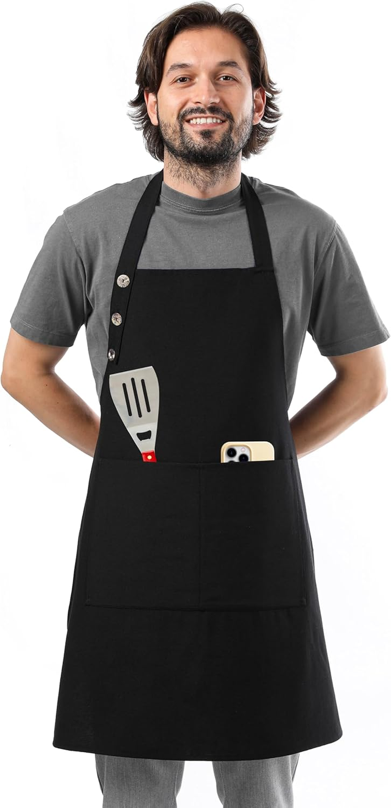 TOSHE Kitchen Apron Waterdrop Resistant Cotton Apron with Adjustable Aprons for Women with Pockets Cooking Apron