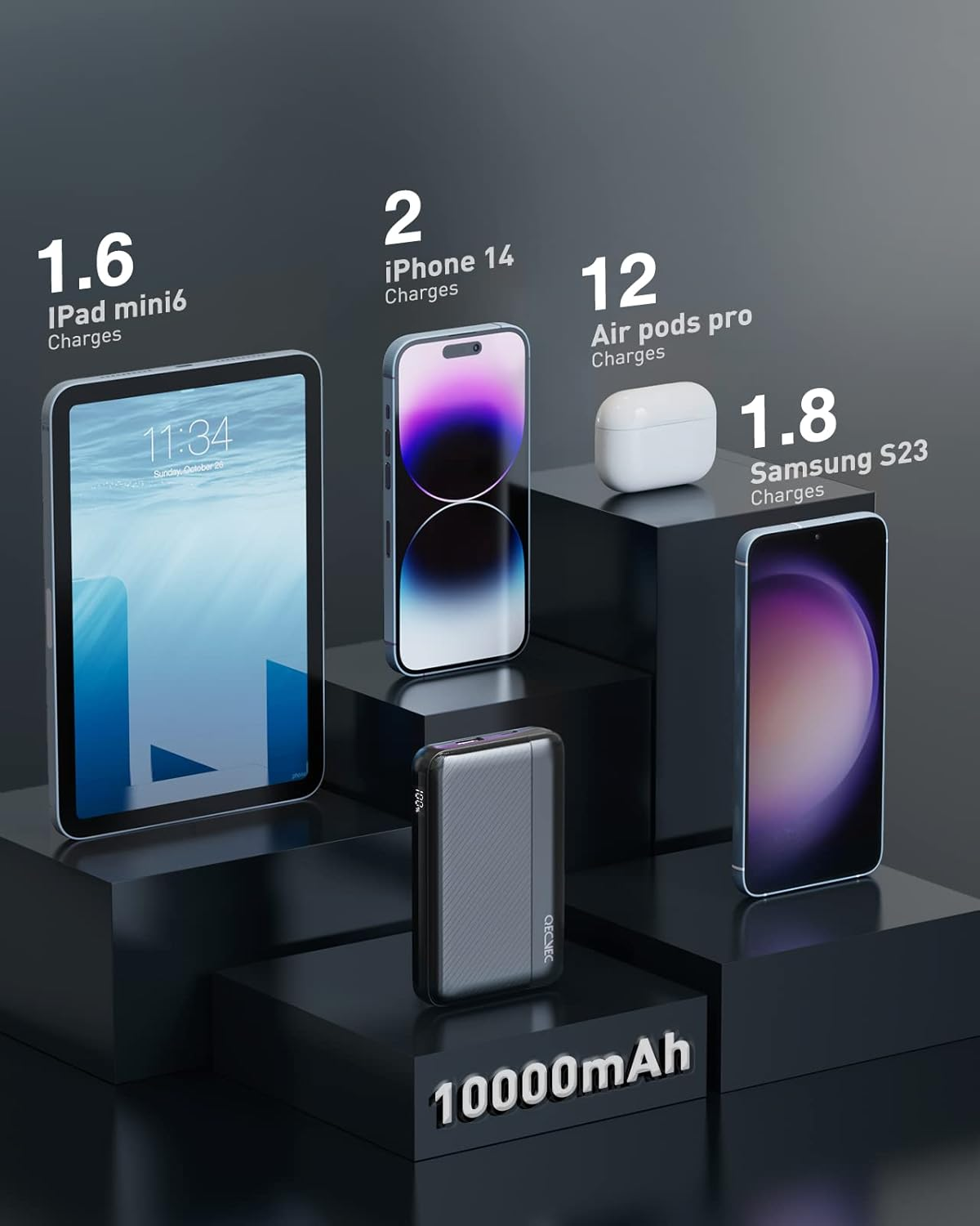 Power Bank 10000Mah, Portable Charger with Built-In Cables, 22.5W PD Fast Charging for Iphone & Android Devices, Ultra-Compact Travel Essential, Pocket-Sized Design-Black - White image number 4