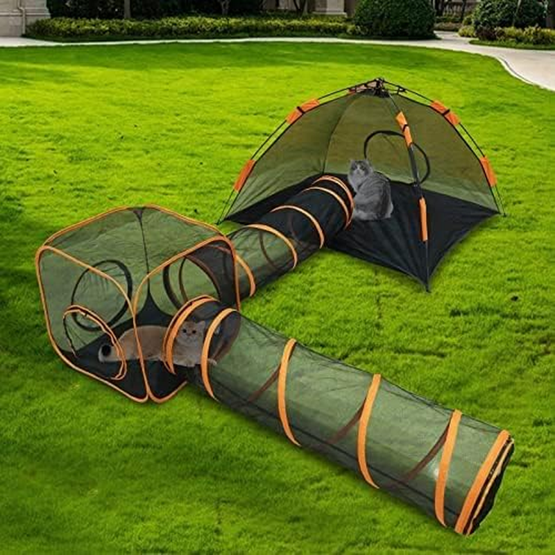 Pop up Pet Tent Outdoor Cat Enclosures, Outdoor Portable Cat Playpen with Cat Tunnel, Play Tents for Cats Rabbits Ferrets Small Animals, outside Indoor Cat House， Love What You Love image number 5