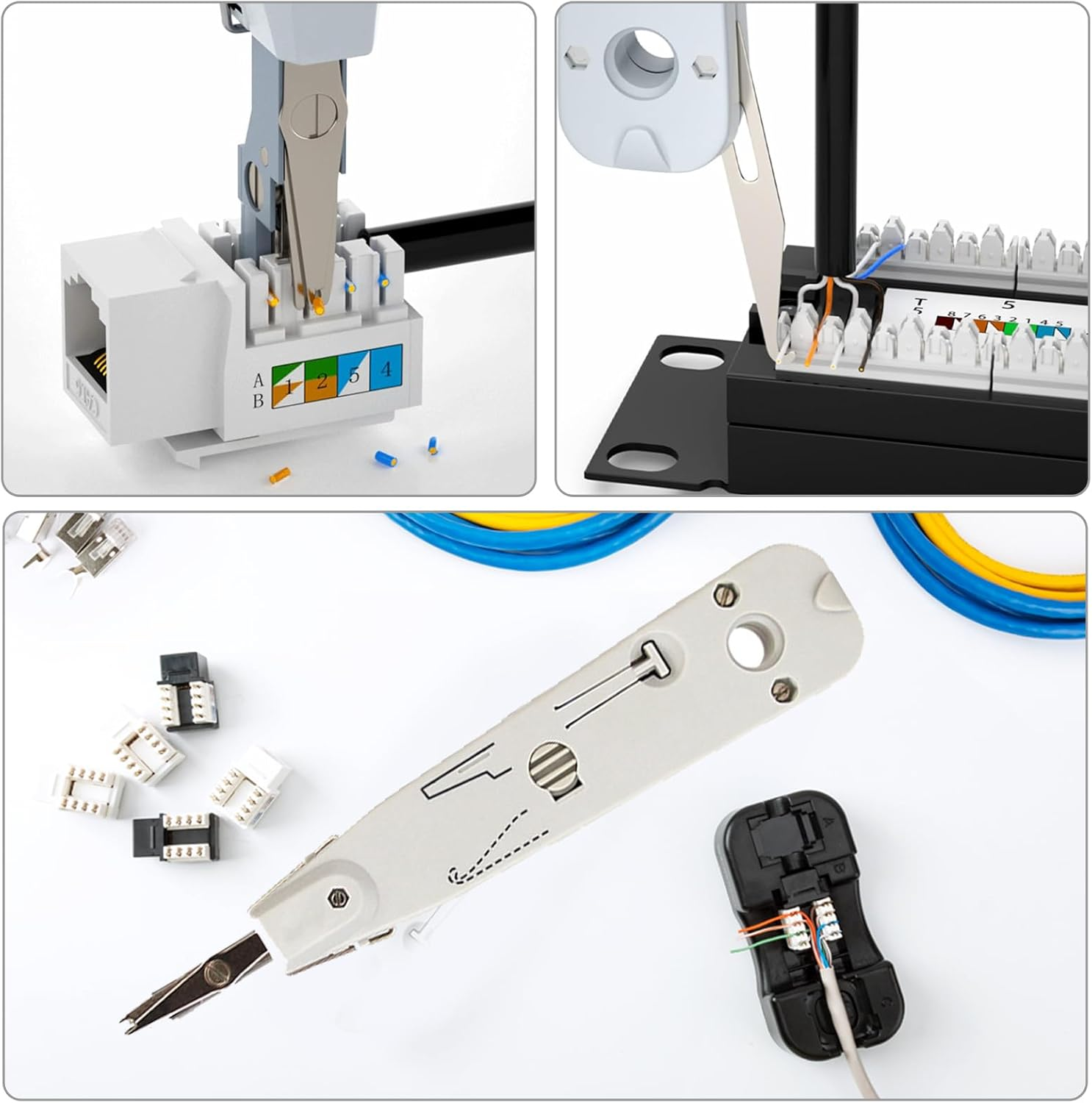 Punch down Tool, Multifunctional Network Cable Crimper for RJ45/RJ11 Cat5/Cat5E/Cat6, Impact Terminal Insertion Tool for Ethernet, Telecom, Phone Cable, 110 Block, Wire Connector (2 PCS) image number 1