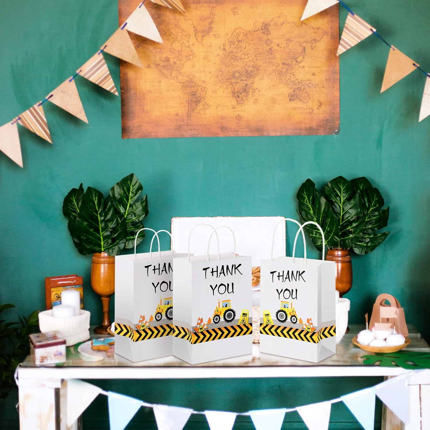 Outus 12 Pieces Construction Party Favors Bags Truck Themed Candy Goodie Bags for Birthday Themed Party Supplies Decorations, 8.3 X 6.3 X 3.1 Inches(White) image number 4