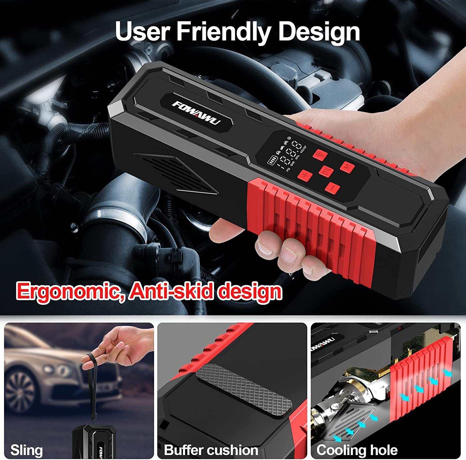 FOWAWU Car Tyre Inflator 150PSI 7800Mah,Portable Air Compressor Tire Inflator Electric Bike Pump with LED Flashlight DC 12V,Car Tyre Pump for Bike Motorcycle Ball Smart Digital Air Pressure Detection image number 6