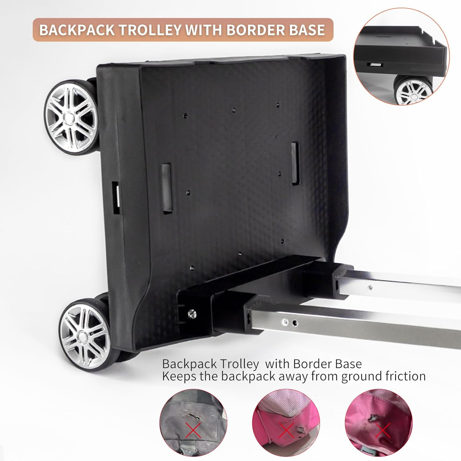 Backpack Trolley Wheeled Cart, Foldable Aluminium Alloy Hand Truck with Edge Guard Base, 4 Spinner Wheels, Luggage Cart with Luggage Strap for Teenagers, Adults, School,Luggage Trolley for Travel image number 4