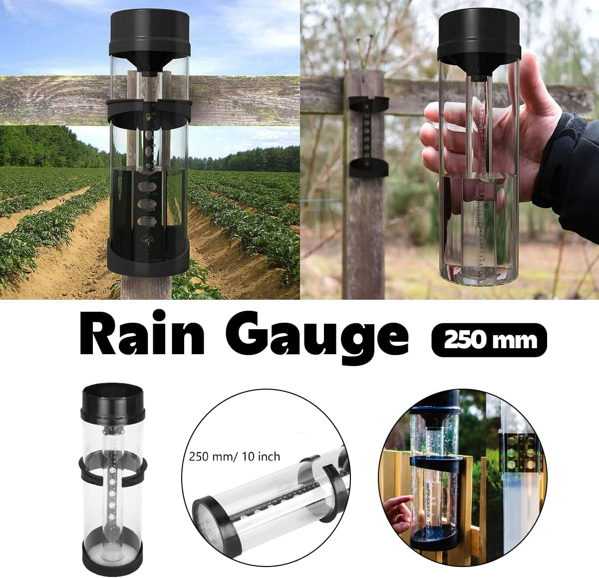 AIMALL Outdoor Rain Gauge Automatic Measuring Collector for Weather Monitoring &ndash; 10-Inch Capacity with Clear Graduations