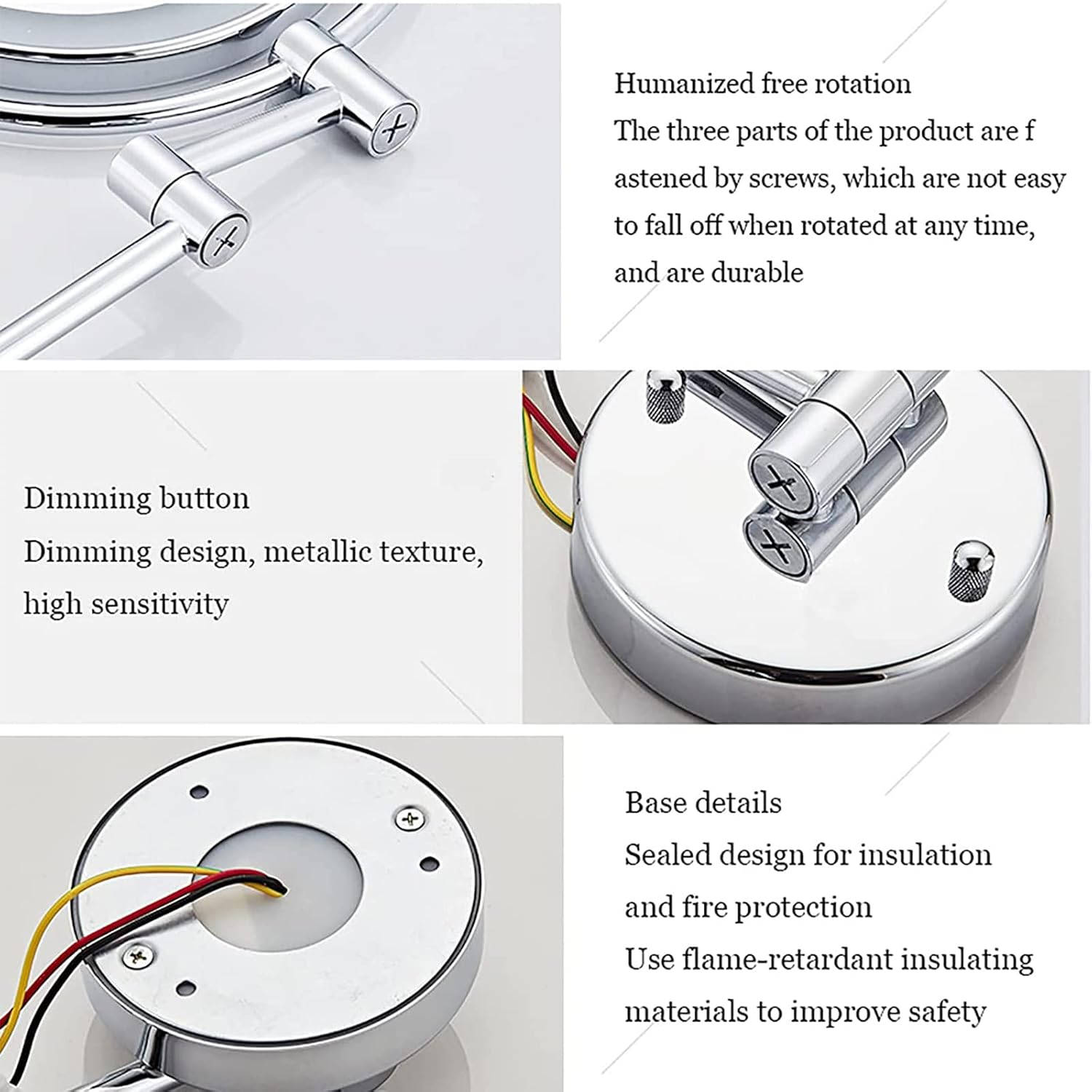 8" Wall Mounted Lighted Makeup Mirror, Stepless Dimming Hardwired Magnifying Vanity Mirror, Extendable LED Bathroom Shaving Mirror,Chrome,7X image number 7