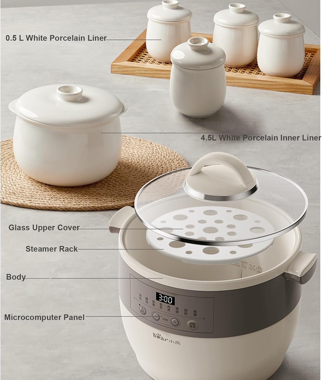 Electric Stew Pot, 4.5L Multi-Function Ceramic Inner Slow Cookers, 9.5H Smart Appointment Health Pot for Stew Pot, Soup, Baby Porridge, Desserts, Bird'S Nest Stew, 600W image number 5