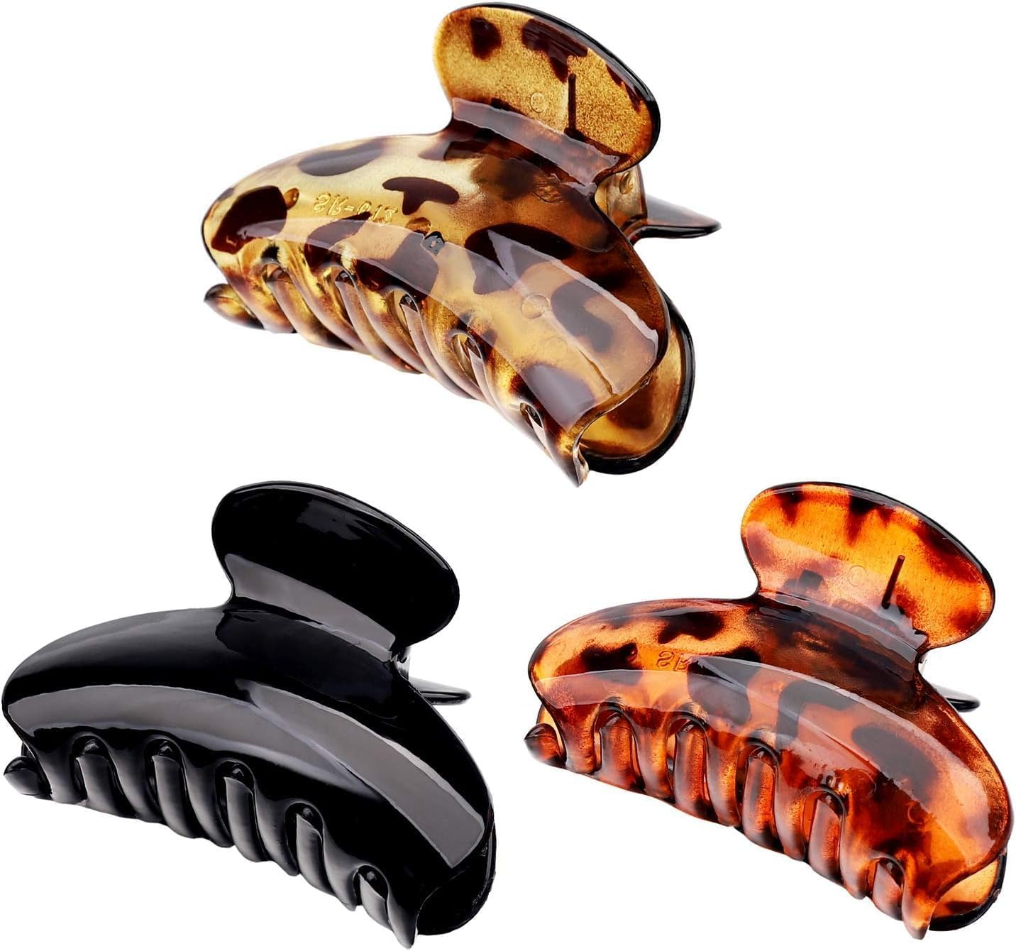 Set of 3 Leopard Hair Clips Made of Black Plastic for Women 7 Cm X 4 Cm image number 4