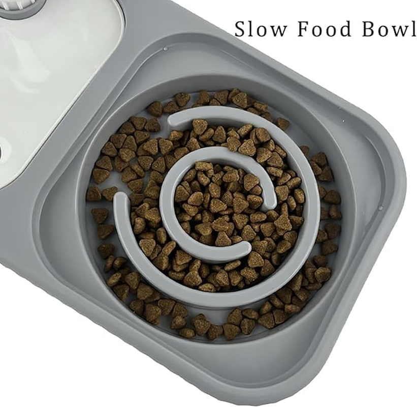 Slow Feeder Bowl Forwith Automatic Gravity Water Bottle Set for All Size Dogs Cats Slow Eating Stop Gulping Promotes Digestion and Reduces Vomiting Durable Preventing Choking (Grey) image number 1
