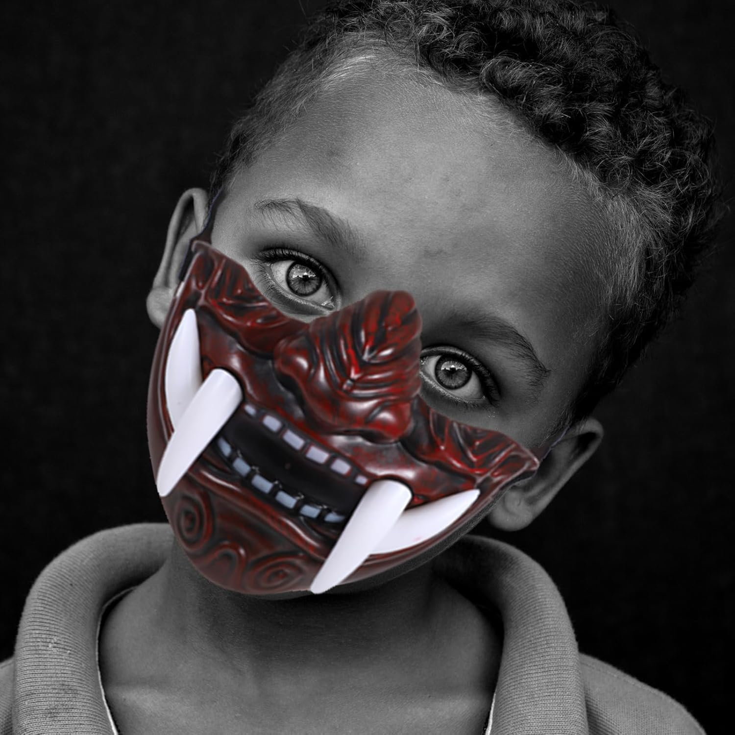 JOINPAYA Oni Samurai Mask,4Pcs Half Japanese Mask Ghost Novelty Drama Tush Ninja Halloween Party Cosplay Costume Prop image number 1