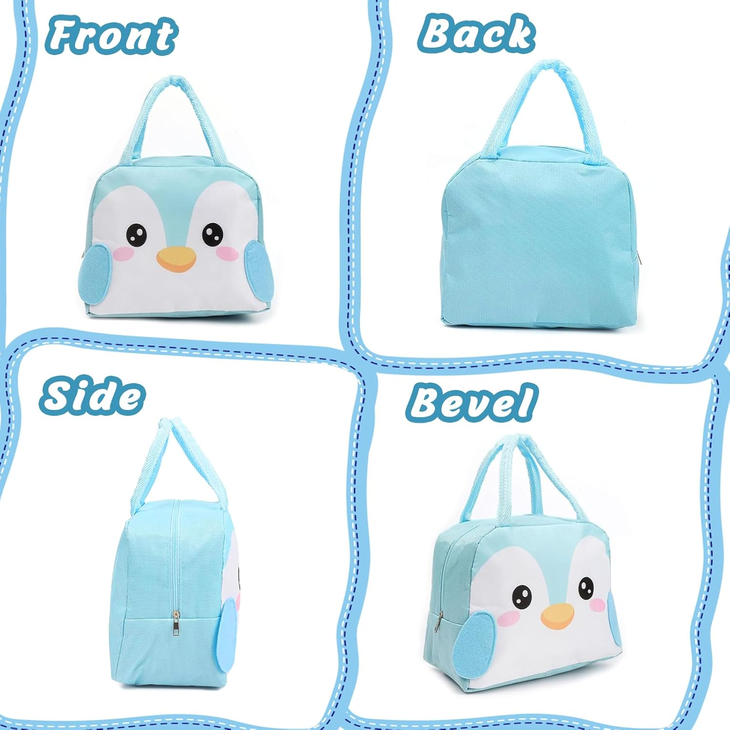 Kids Lunch Bag for Girls Boys, Reusable Insulated Cooler Lunch Bag, Small Cute Lunch Bag for Picnic Travel School (Light Blue) image number 4