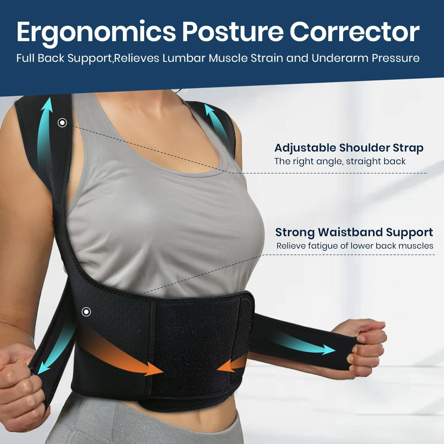 Back Support Posture Corrector for Women Men, Shoulder Supports & Immobilizers Scoliosis and Hunchback Adjustable Belt Back Brace for Lower Back Pain Posture Trainer - Black (S) image number 1