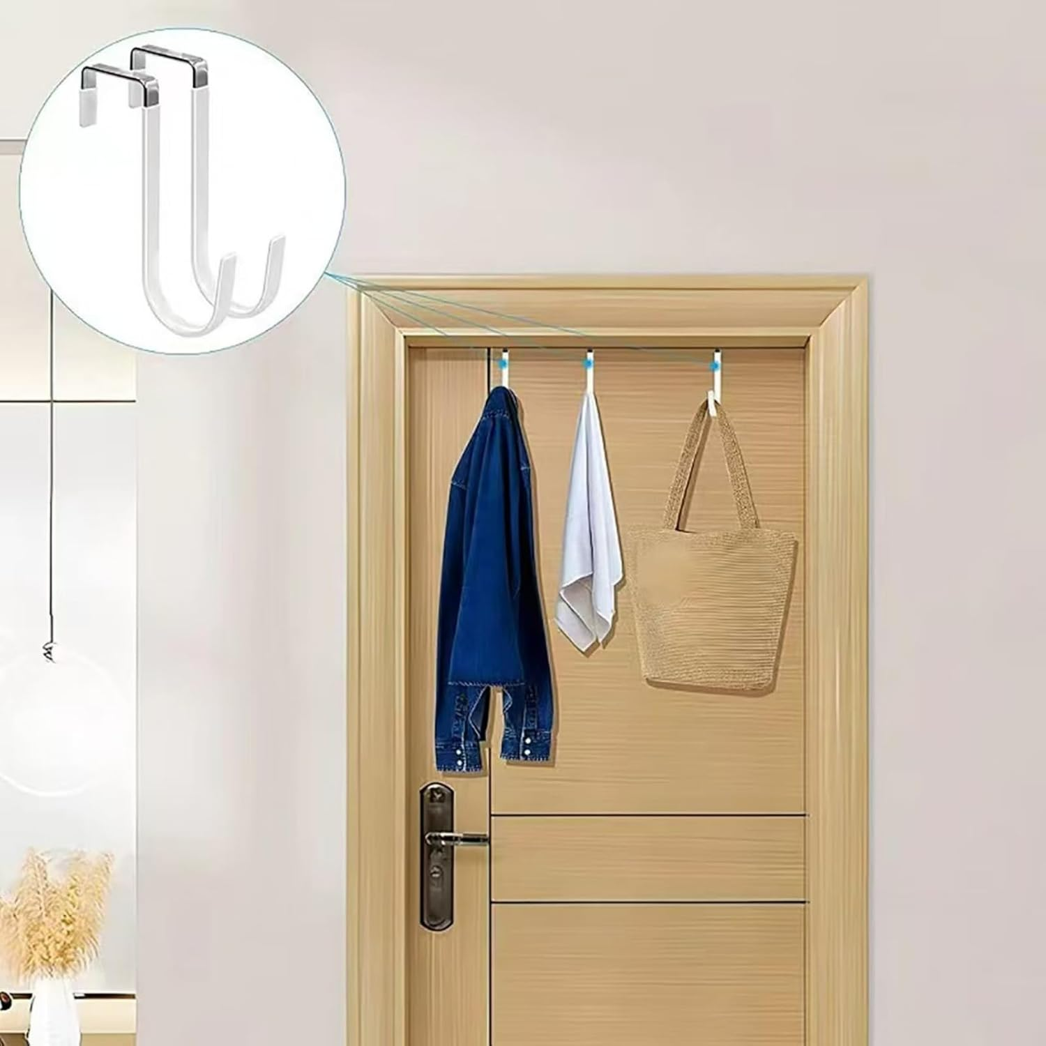 6-Pack over the Door Hooks Door Hangers Hooks with Rubber to Prevent Scratches, Heavy Duty Organizer Hooks. They Can Be Used for Hanging Clothes, Towels, Hats, Coats, Bags, Etc.White image number 5