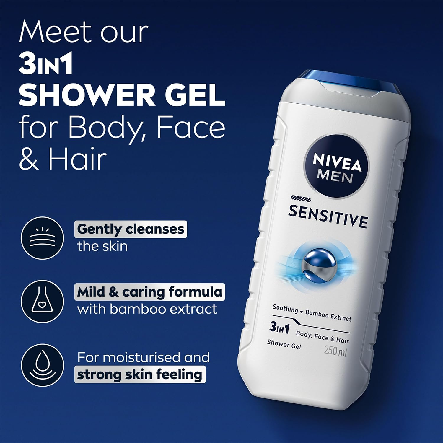 NIVEA MEN Sensitive Shower Gel Pack of 6 (6 X 250 Ml), Alcohol-Free Shower Gel for Sensitive Skin, Gentle Shower Gel for Men, Shower Gel for Irritated Skin image number 1