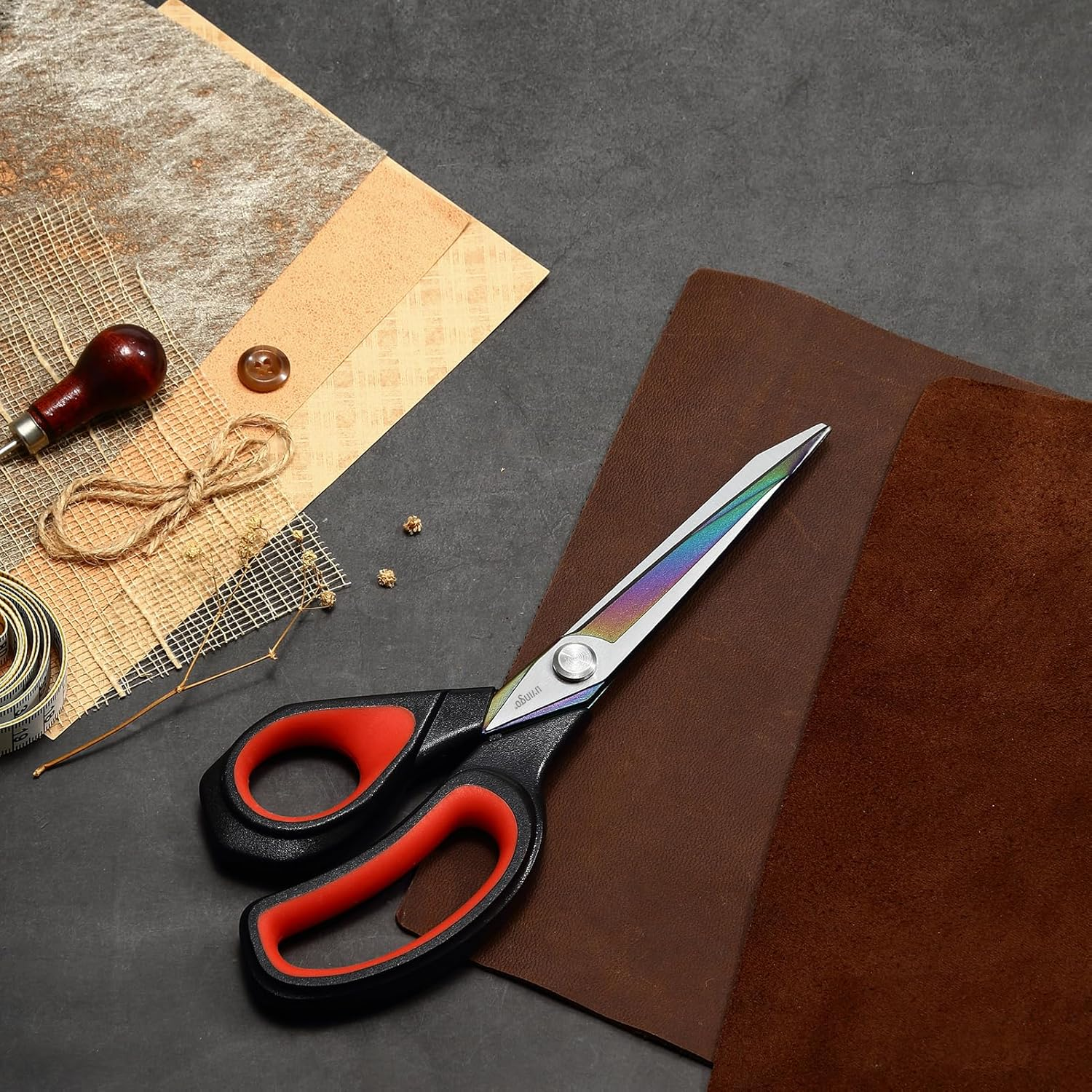 LIVINGO Left Handed Fabric Scissors - 9.5 Inch Sharp Titanium Coated Stainless Steel Sewing Shears for Crafting Office Dressmaking Cutting Clothes, Leather, Paper image number 3