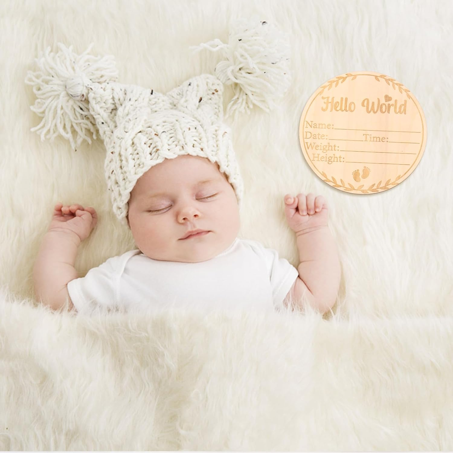 Baby Announcement Sign, 5.83 Inch Wooden Hello World Newborn Plaque Newborn Announcement Sign Birth Announcement Cards Board Baby Name Cards Outfit for Baby Gift Hospital (Style 1) image number 4