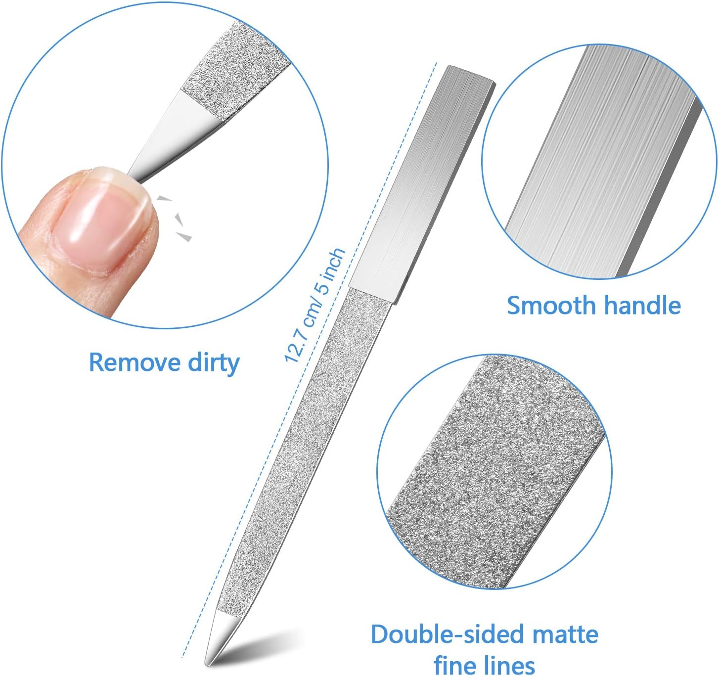 Mudder 6 Pieces Diamond Nail File Stainless Steel Double Side Nail File Metal Buffer Women Men Fingernails Toenails Manicure for Salon and Home, Silver(5 Inch) image number 6