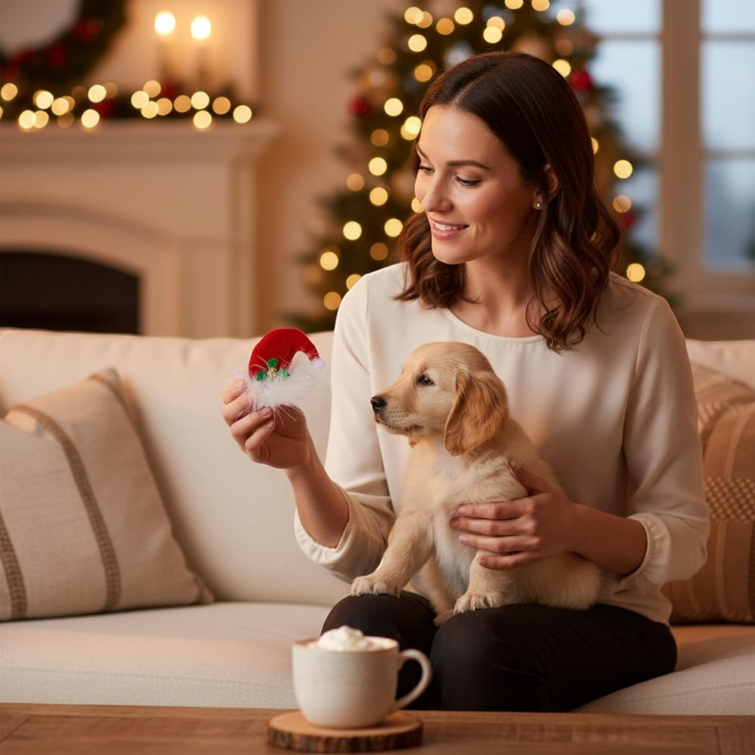 MIJOMA Set of 2 Christmas Hair Clips - Plush Christmas Hat Hair Clips with Mistletoe - Christmas Accessories for Women & Children - Red White Fluffy image number 1