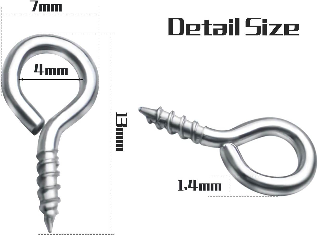 Bronagrand Small Eye Hooks,100Pcs 13X7Mm Mini Eye Pins Eye Screw Hooks Metal Eyelets Screw Eye Lags for Resin Jewelry Bead Plastic Wood image number 3