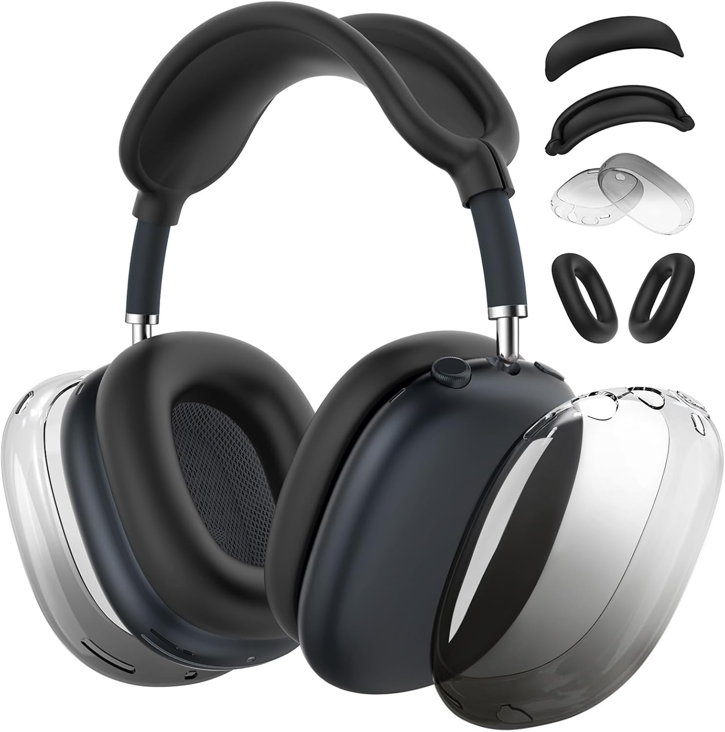 [4 in 1] Silicone Case Cover for Airpods Max Headphones, Clear Soft TPU Ear Cups Cover/Ear Pad Case/Headband Covers for Airpods Max (2024/2020), Transparent Accessories for Airpod Max (USB-C), Purple