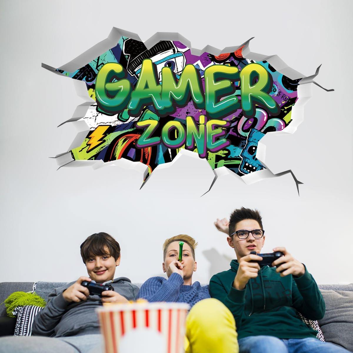 Toarti 3D Gamer Wall Stickers Green Zone - Vinyl Wall Decal for Gaming Bedroom, Video Game Removable Wall Art, Playroom Decor for Teens (Green) image number 6