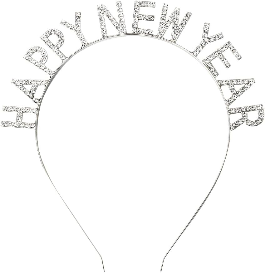 New Years Headband for Women Happy New Year Decorations 2024 Silver Rhinestone Headpiece for Girls New Year'S Eve Party Hats Holiday Headbands for Toddler Girl Hair Accessories for Womens Hair Band image number 1