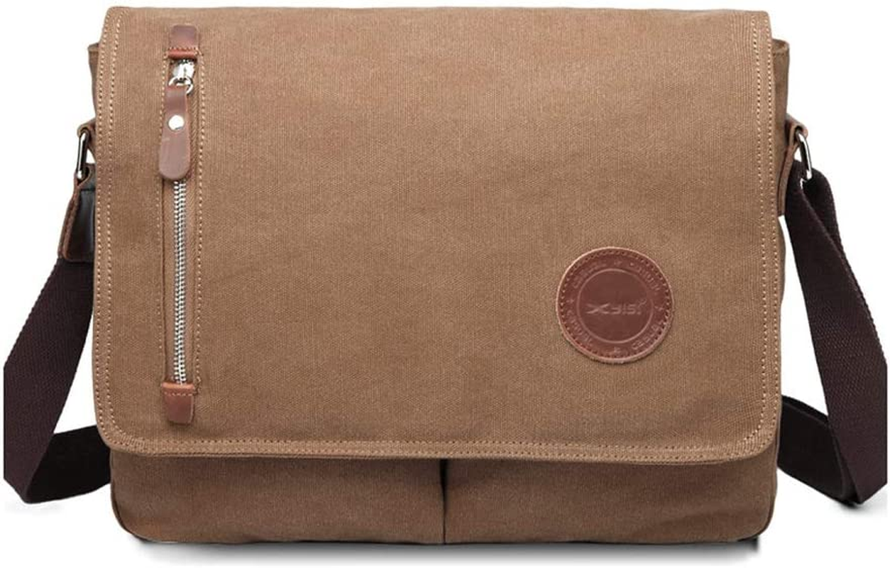 13 Inch Vintage Men'S Canvas Messenger Bag Laptop Shoulder Satchel Crossbody Sling Bookbag School Bag Briefcase Laptop Bag (Grey)