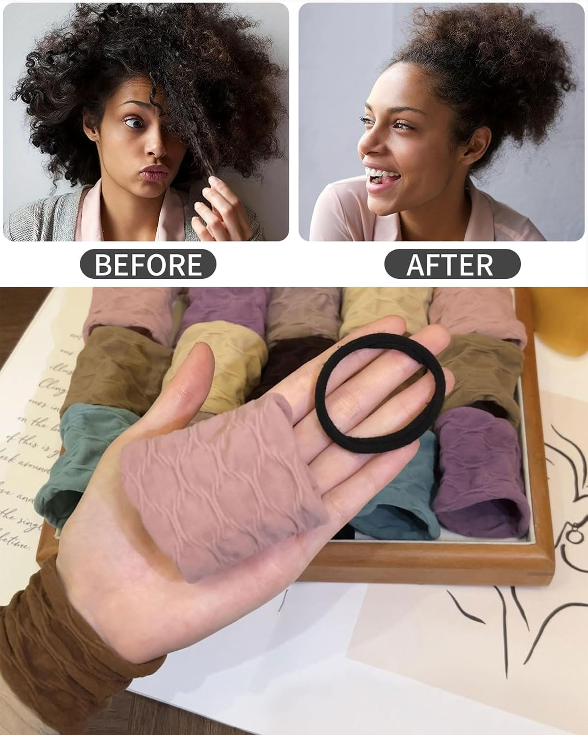 WUNZILO Pack of 10 Hair Bands for Women Girls Large Elastic Strong Hair Bobbles Seamless Cotton Holder Ties Stretching Ponytail Hair Pompoms for Thick Heavy Curly Hair, Multicoloured image number 3