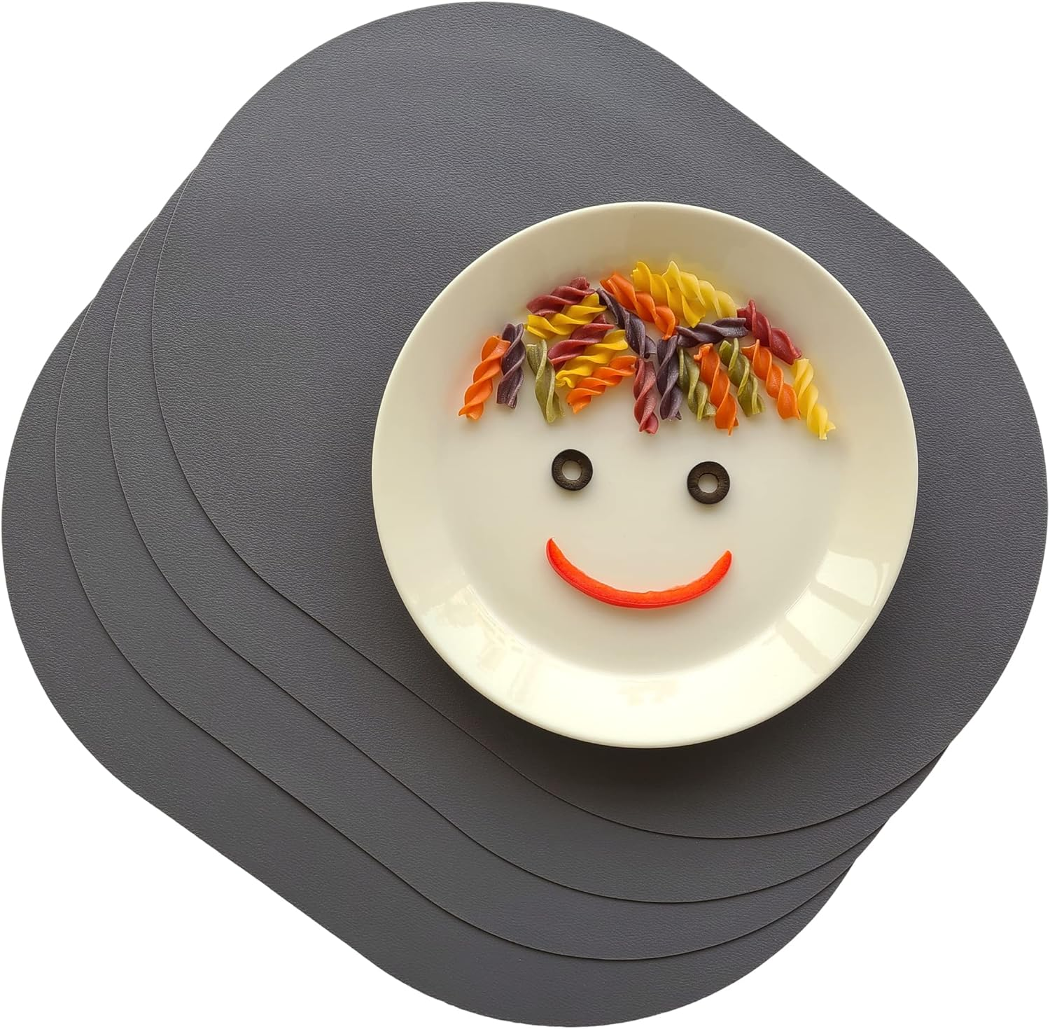 Silicone Placemats Set of 4 - Heat Resistant Washable and Wipeable Non Slip Place Mats, Waterproof Modern Dining Table Mats, Oval 16.9"X11.8"(Classic Dark Gray)