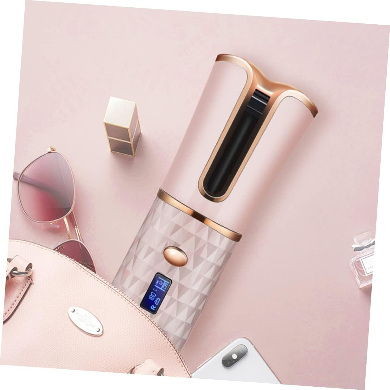 PENIKOKO Automatic Cordless Hair Curler with Temperature Portable Usb Rechargeable Curling Iron for Effortless Styling Suitable for All Hair Types Pink image number 1