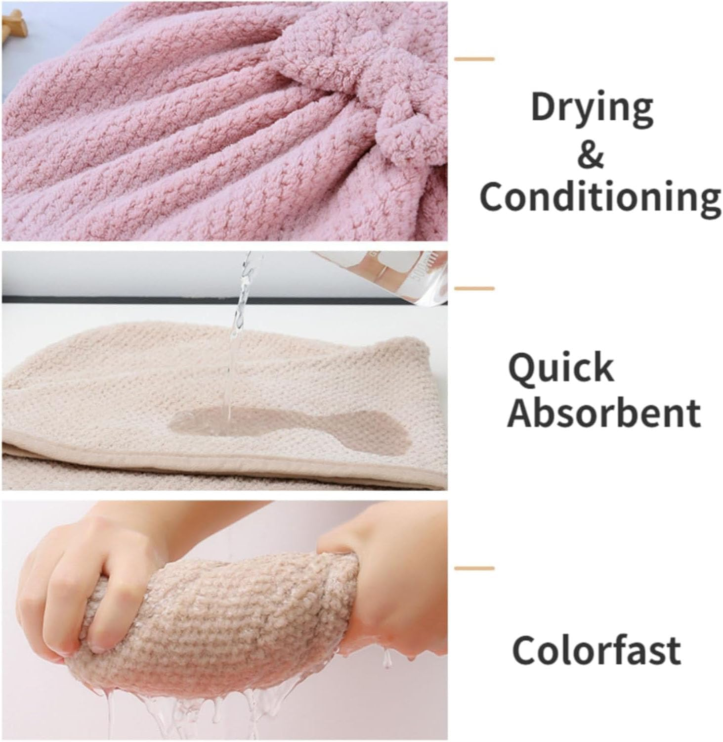 4 Pack 4 Color Hair Drying Cap, Quick Dry Head Wrap with Bow-Knot Shower Cap, Drying Towel for Curly, Straight, Long, Thick or Wet Hair image number 6