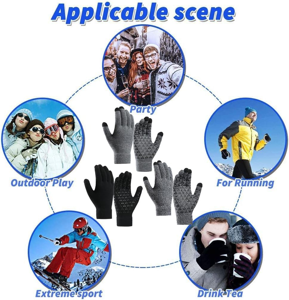 3 Pack Winter Gloves for Men Women, Aufondof Upgraded Thicken Touch Screen Anti-Slip Warm Gloves - Thermal Soft Fleece Knit Lining, Elastic Cuff image number 4