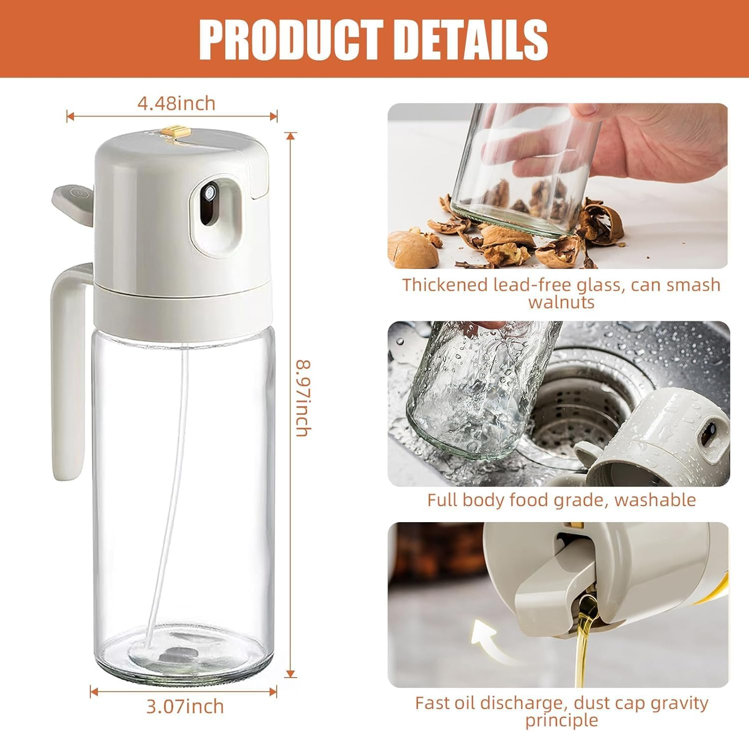 Generic Cooking Oil Dispenser Bottle, 2 In1 Cooking Oil Spray Bottle, Large Capacity Oil Dispenser and Spritzer, Easy to Handle Multifunctional Glass Oil Bottle for Cooking Salad Air Fryer BBQ Baking image number 5