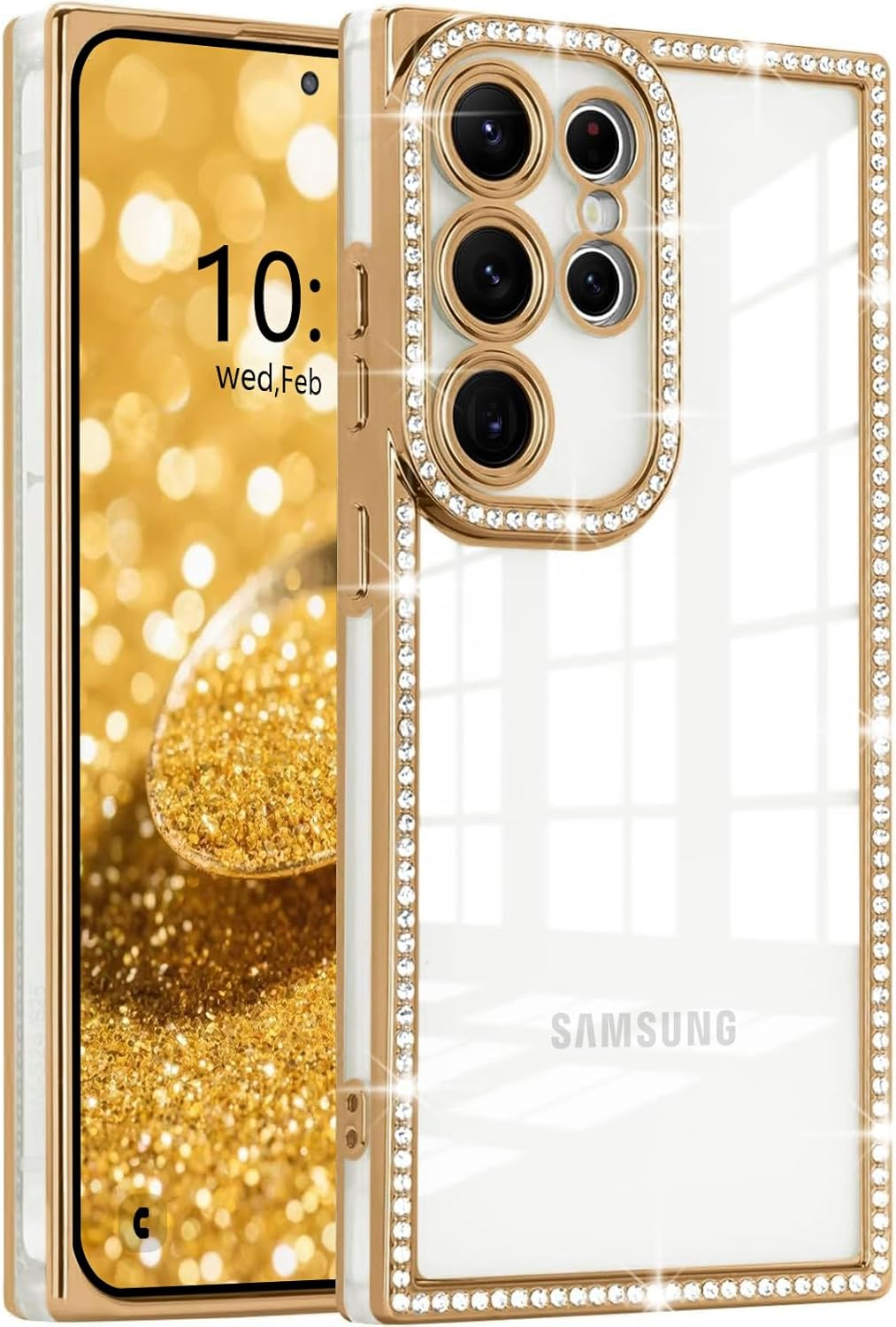 Eherui Glitter Case for Samsung Galaxy S25 Ultra, Crystal Luxury Shiny Diamond Mobile Phone Case, Silicone TPU Soft Transparent Back with Camera Protection, Shockproof Case for Samsung S25 Ultra, Gold image number 7