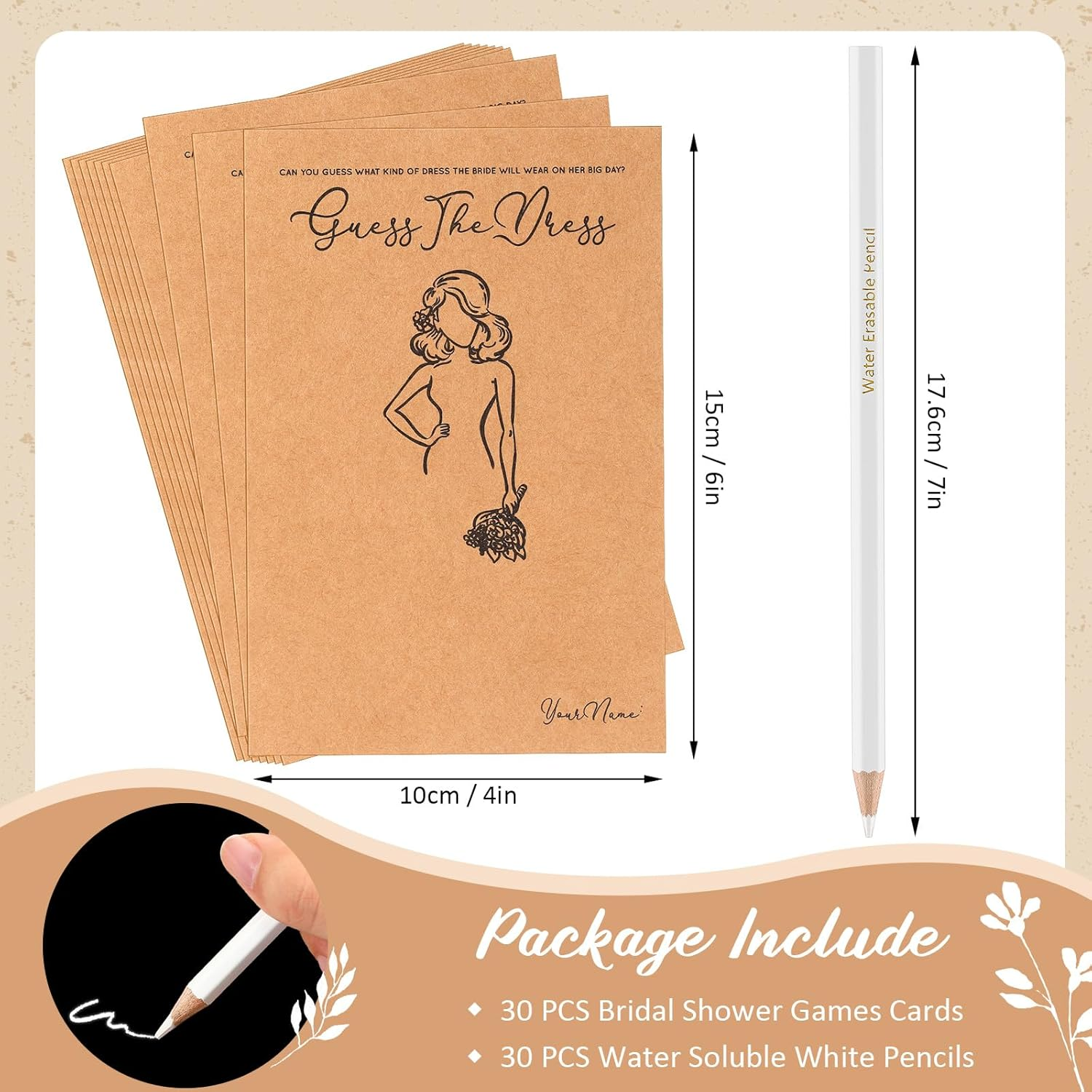 Fulmoon 30 Sets Guess the Dress Bridal Shower Games for Guests Include Wedding Shower Games Cards and Water Soluble Pencils Fun Wedding Decorations Party Supplies Games Ideas (Brown)