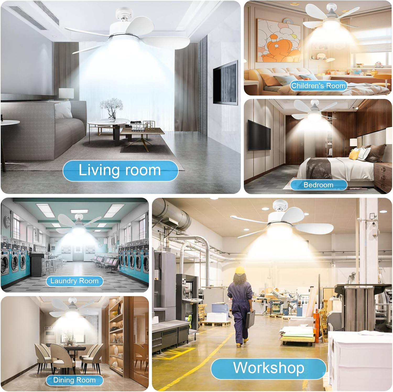 Ceiling Fans with Light and Remote, CREATESTAR 20" Socket Fan Light, E27/B22 Plug in Fan Light Bulb for Bedroom, Kitchen, Living Room -3 Color Temperatures, 3 Fan Speeds, 2000 Lumens, Dimmable image number 5