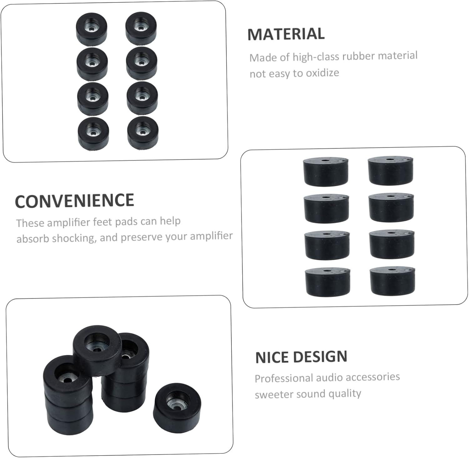 KALLORY 8Pcs Black Rubber Speaker Spike Pads Isolation Feet Vibration Absorber for Amplifiers and Subwoofers Home Audio Accessories image number 2