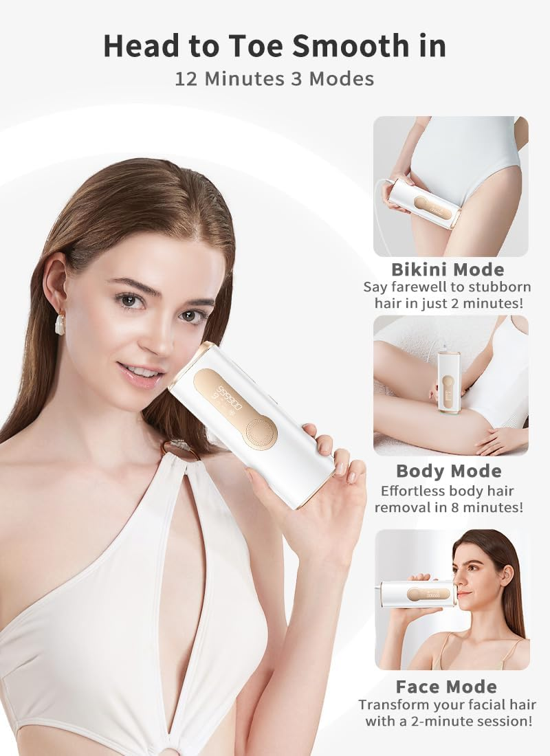 AMOTAOS IPL Hair Removal for Women and Men with Cooling, 3-In-1 Laser Hair Removal Device At-Home Permanent Upgrade 999900 Flashes 9 Levels Epilators for Face Armpits Arms Bikini Line Legs Whole Body image number 3