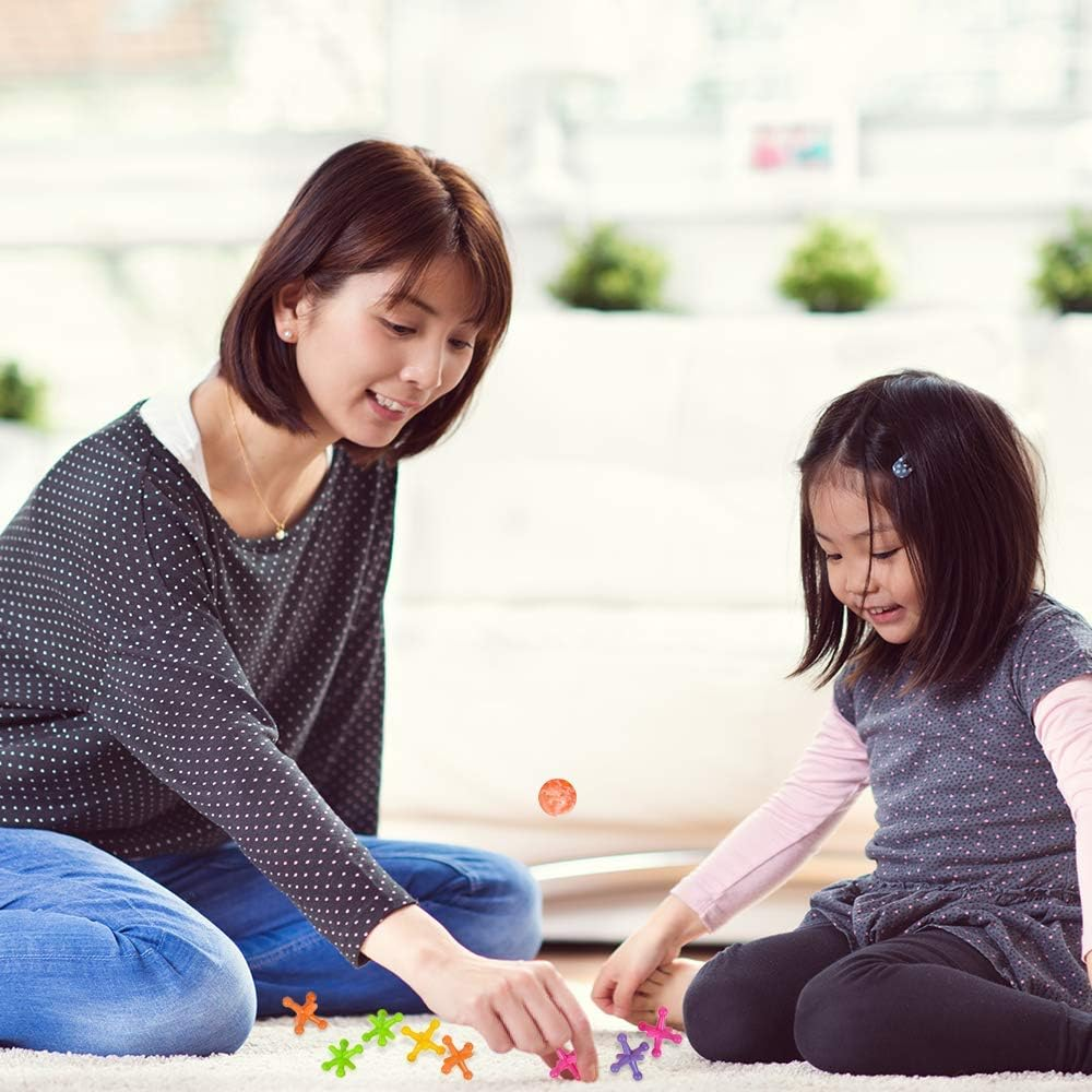 Artcreativity Large Neon Jacks Game, 3 Sets, Each Set with 10 Plastic Jacks and 1 Marbleized Rubber Ball, Vintage Toys, Fun Activity for Kids, Birthday Party Favors for Boys and Girls image number 2