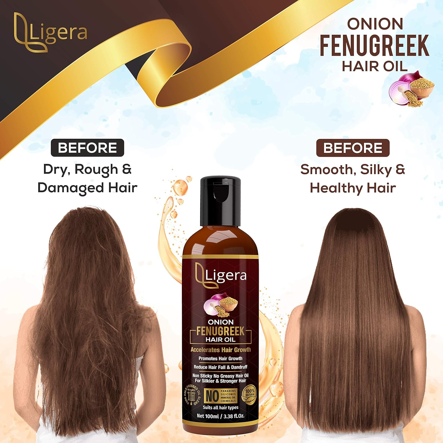 Ligera Onion Fenugreek (Methi) Oil for Hair Growth anti Dandruff | Onion Oil | Fenugreek | No Mineral Oil, Silicones & Synthetic Fragrance (200 Ml) image number 5