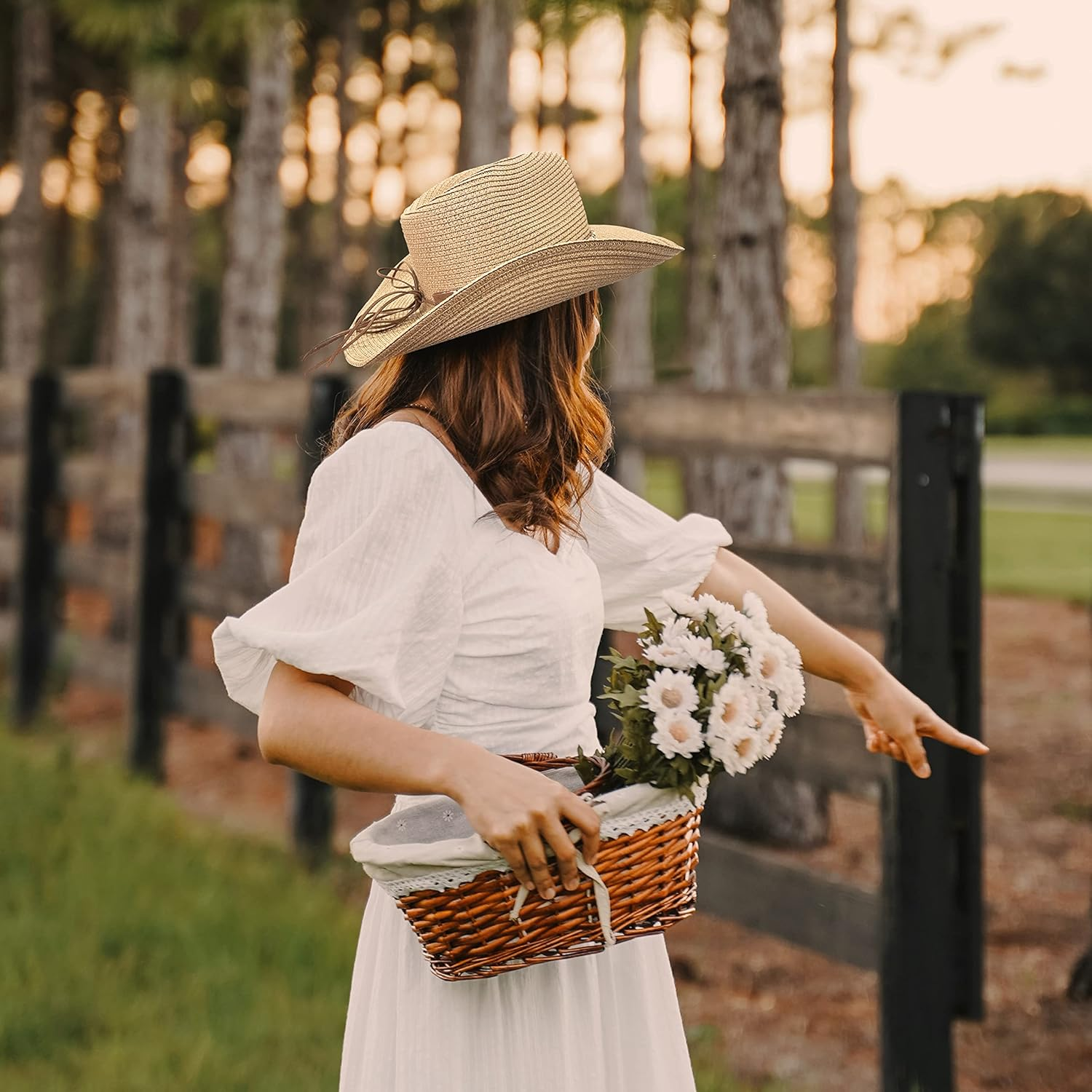 Gossifan Women'S Woven Straw Cowboy Hat W/Beaded Trim Band Hat Beach Holiday Sun Hats - A Belt Beige image number 3