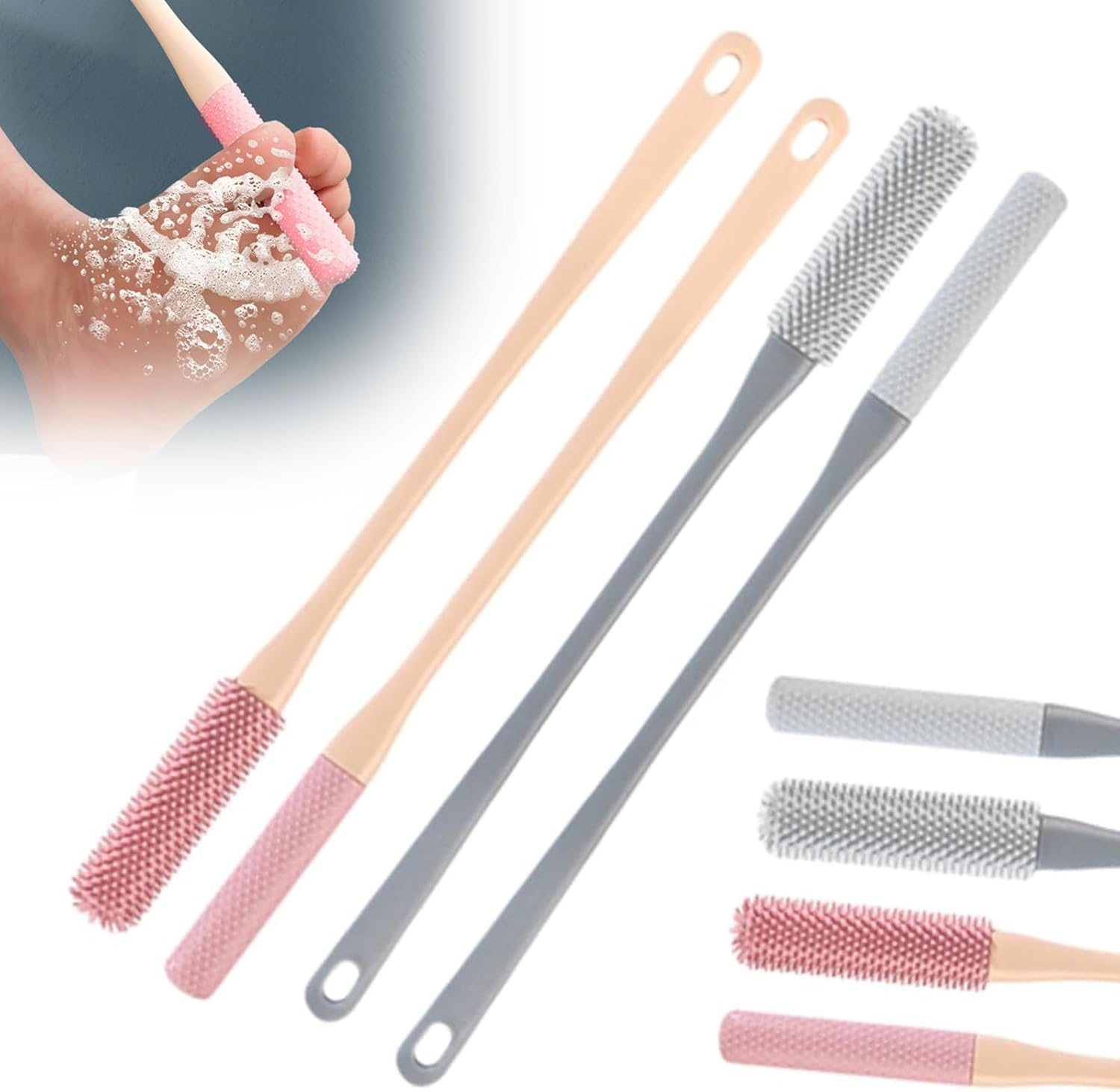 Toe Gap Cleaning Brush, Long Handled Silicone Toe Cleaner Toes Crevice Soft Rubber Brush,Exfoliating Brush Foot Scrubber for Shower for Seniors,Elderly, Men and Women (Gray)