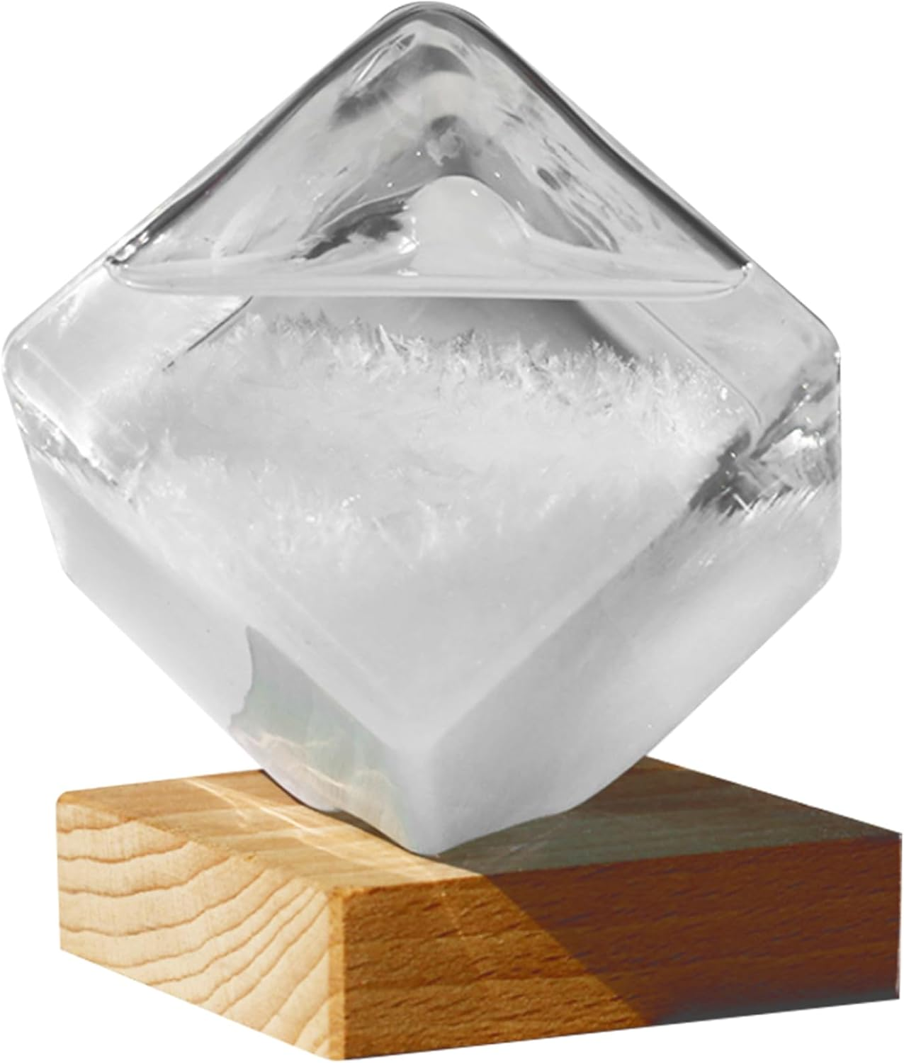 Storm Glass Weather Predictor, 4Inch Transparent Cube-Shape Storm Glass with Wooden Base, Desktop Weather Predictor for Home Office Decorations image number 4