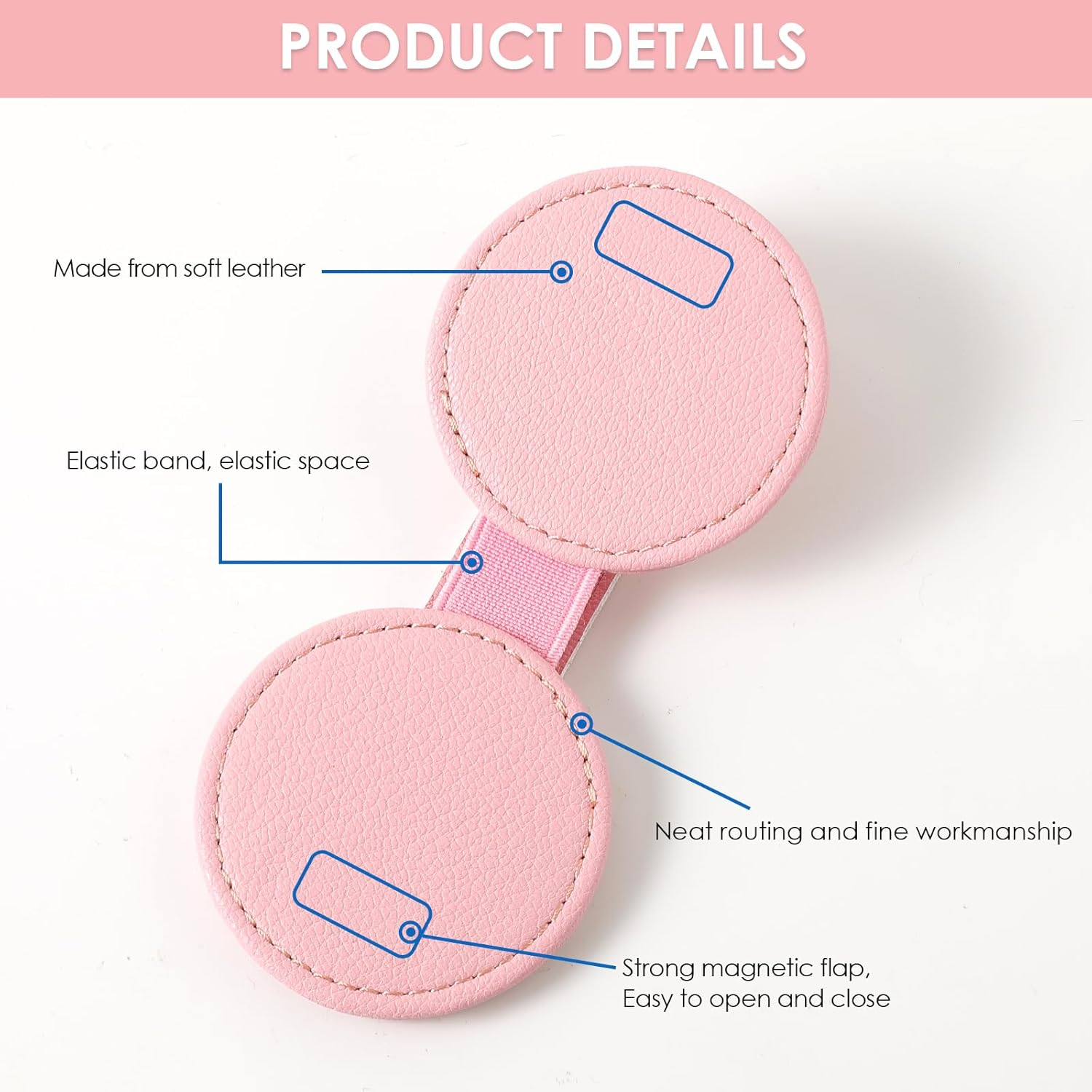 Magnetic Sunglass Holder for Car Visor Clip 2 PCS, Leather Car Glasses Holder, Visor Accessories Eyeglasses Holder Glasses Storage Case (19-Pink) image number 1