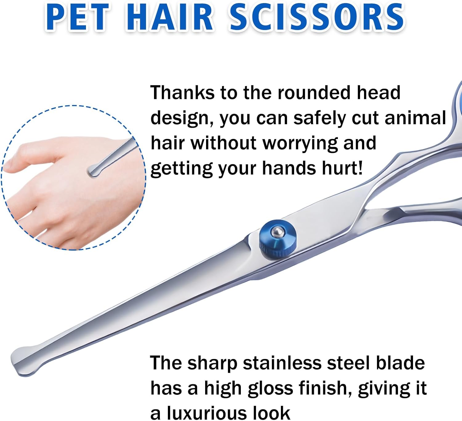 Scissors Hair Cutting Scissors for Dogs Dog Scissors Fur Scissors Professional Fur Scissors Safe Scissors with round Head and Curved Cutting Surface for Grooming Dogs, Cats and Pets image number 4