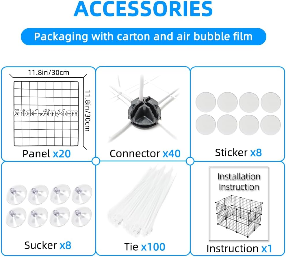 Ricjurzzty Pet Playpen,Portable Metal Wire Mesh XXS Size 30Cm(11.8In),Small Animal DIY Pen Cage Yard Fence,Outdoor & Indoor for Kitty,Puppy,Rabbit Hedgehog,Guinea Pig,Chinchilla (20 Panels, Black) image number 5