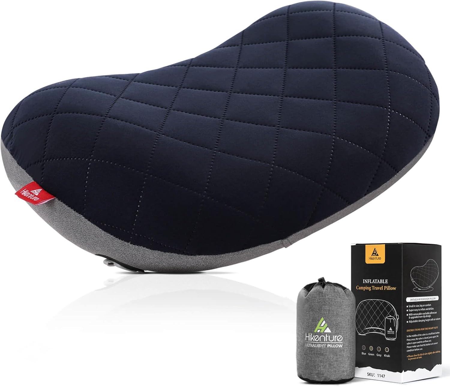 HIKENTURE Camping Pillow-Ultralight Inflatable Pillow with Removable Cover-Comfortable Ergonomic Blow up Pillow - Compressible Beach Pillow-Air Travel Pillow for Neck & Lumbar Support(Green)