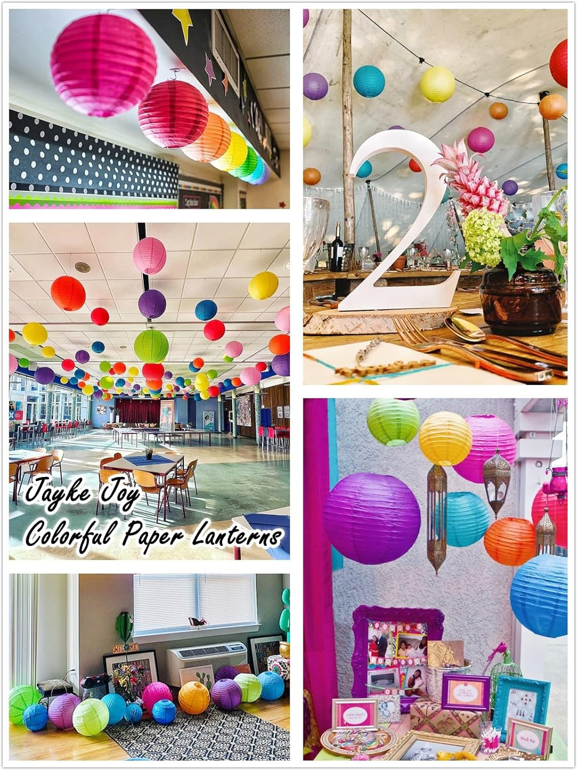 15Pcs Colorful Paper Lanterns Multicolor Hanging Ball Lanterns for Birthday Wedding Bridal Baby Shower Home Office Classroom Outdoor Indoor Party Decoration (6 Inch) image number 5