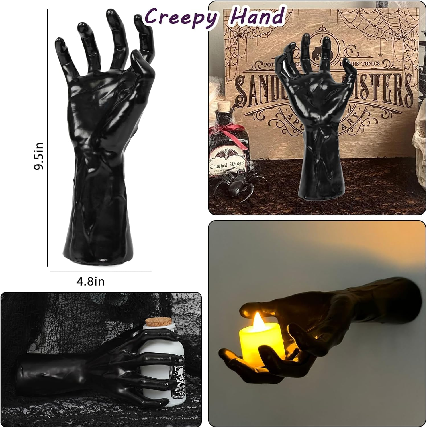Halloween Decorations, Pack of 3 Wall Mounted Creepy Reaching Hands with Lighted Candles, Life-Sized Horror Hands for Gothic Wall Decorations, Scary Halloween Decoration Indoor image number 1