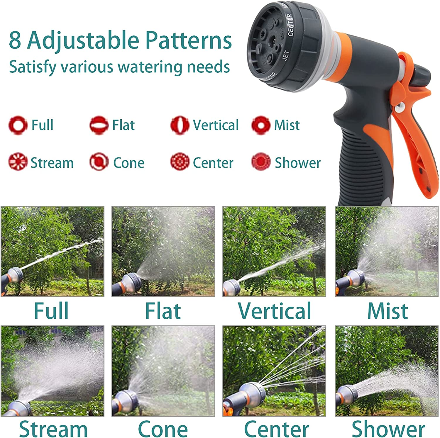Garden Hose Nozzle Valuehall High Pressure Water Hose Spray Nozzle Gun with 8 Adjustable Spray Patterns Heavy Duty Trigger Nozzle Anti-Slip Garden Hand Shower for Watering Washing Showering V7H04